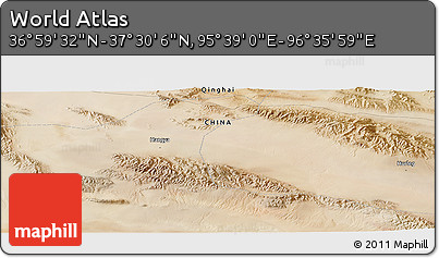 Satellite Panoramic Map of the Area around 37° 14' 49" N, 96° 7' 30" E