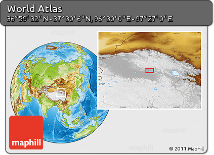 Physical Location Map of the Area around 37° 14' 49" N, 96° 58' 29" E