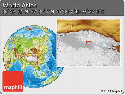 Physical Location Map of the Area around 37° 14' 49" N, 96° 58' 29" E