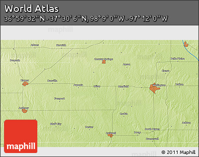 Physical 3D Map of the Area around 37° 14' 49" N, 97° 40' 30" W