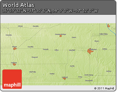 Physical 3D Map of the Area around 37° 14' 49" N, 97° 40' 30" W