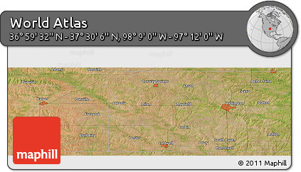 Satellite Panoramic Map of the Area around 37° 14' 49" N, 97° 40' 30" W