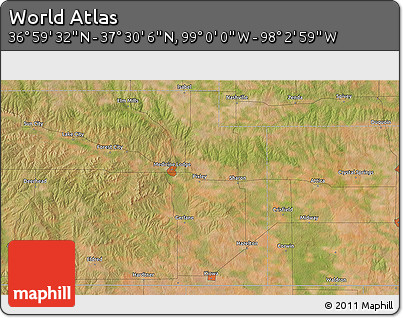 Satellite 3D Map of the Area around 37° 14' 49" N, 98° 31' 30" W