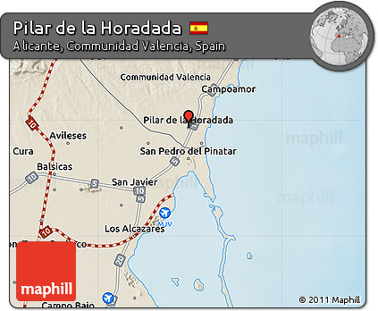 Shaded Relief Map of Pilar De La Horadada