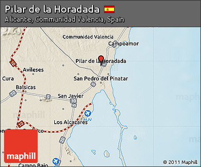 Shaded Relief Map of Pilar De La Horadada