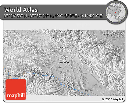 Physical 3D Map of the Area around 37° 42' 7" N, 101° 13' 29" E