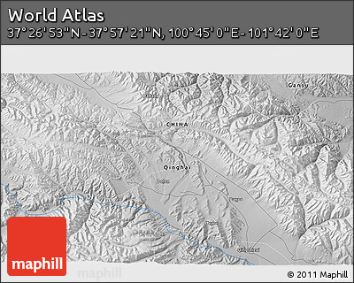 Physical 3D Map of the Area around 37° 42' 7" N, 101° 13' 29" E