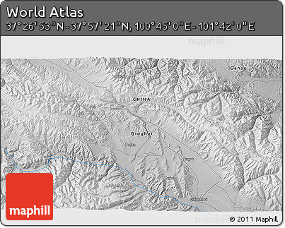 Physical 3D Map of the Area around 37° 42' 7" N, 101° 13' 29" E