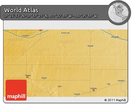 Physical 3D Map of the Area around 37° 42' 7" N, 101° 4' 29" W