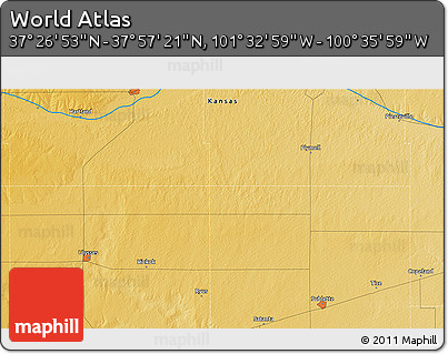 Physical 3D Map of the Area around 37° 42' 7" N, 101° 4' 29" W