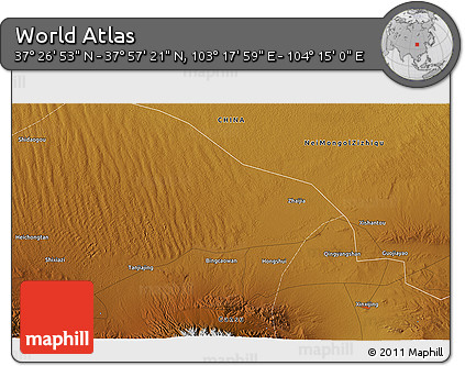 Physical 3D Map of the Area around 37° 42' 7" N, 103° 46' 30" E