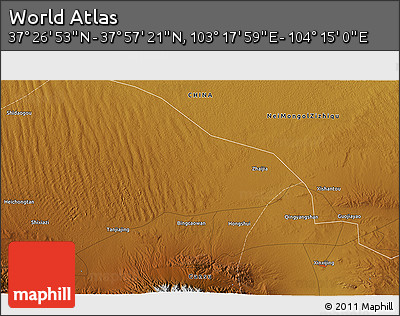 Physical 3D Map of the Area around 37° 42' 7" N, 103° 46' 30" E