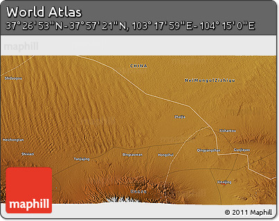 Physical 3D Map of the Area around 37° 42' 7" N, 103° 46' 30" E