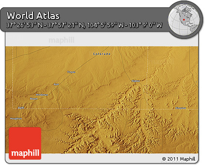 Physical 3D Map of the Area around 37° 42' 7" N, 103° 37' 30" W