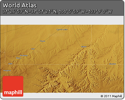 Physical 3D Map of the Area around 37° 42' 7" N, 103° 37' 30" W