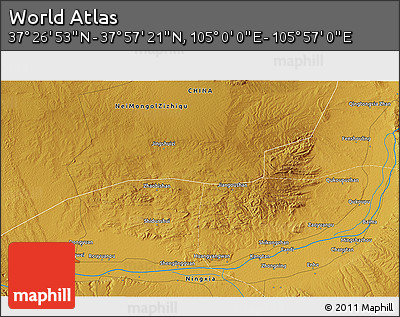 Physical 3D Map of the Area around 37° 42' 7" N, 105° 28' 29" E