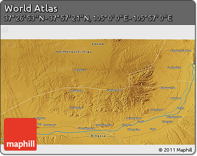 Physical 3D Map of the Area around 37° 42' 7" N, 105° 28' 29" E