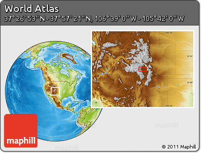 Physical Location Map of the Area around 37° 42' 7" N, 106° 10' 30" W