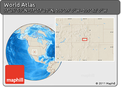 Shaded Relief Location Map of the Area around 37° 42' 7" N, 106° 10' 30" W