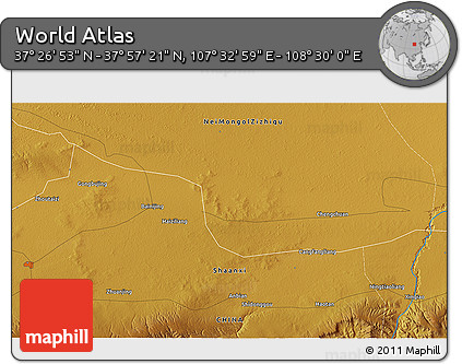 Physical 3D Map of the Area around 37° 42' 7" N, 108° 1' 30" E