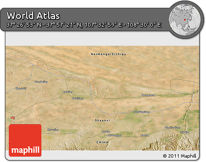 Satellite 3D Map of the Area around 37° 42' 7" N, 108° 1' 30" E