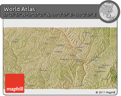 Satellite 3D Map of the Area around 37° 42' 7" N, 110° 34' 29" E