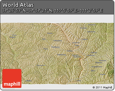 Satellite 3D Map of the Area around 37° 42' 7" N, 110° 34' 29" E