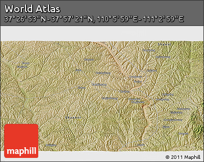 Satellite 3D Map of the Area around 37° 42' 7" N, 110° 34' 29" E
