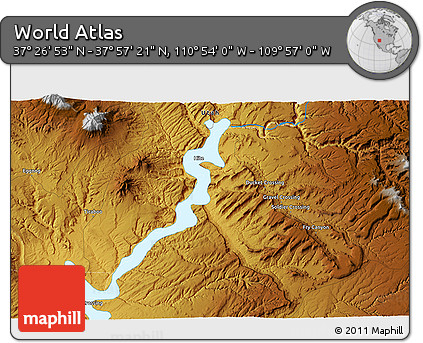 Physical 3D Map of the Area around 37° 42' 7" N, 110° 25' 30" W