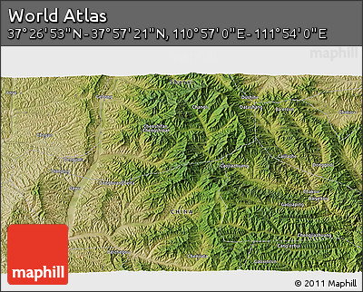 Satellite 3D Map of the Area around 37° 42' 7" N, 111° 25' 30" E