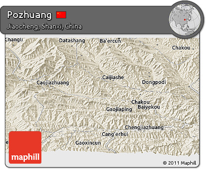 Shaded Relief Panoramic Map of Pozhuang