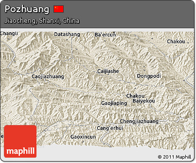 Shaded Relief Panoramic Map of Pozhuang