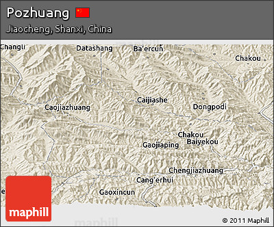 Shaded Relief Panoramic Map of Pozhuang