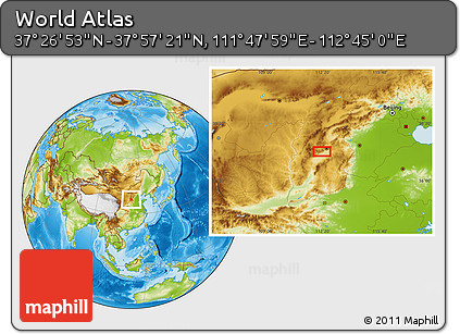 Physical Location Map of the Area around 37° 42' 7" N, 112° 16' 30" E