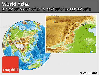 Physical Location Map of the Area around 37° 42' 7" N, 113° 7' 30" E