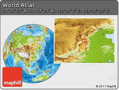 Physical Location Map of the Area around 37° 42' 7" N, 113° 7' 30" E