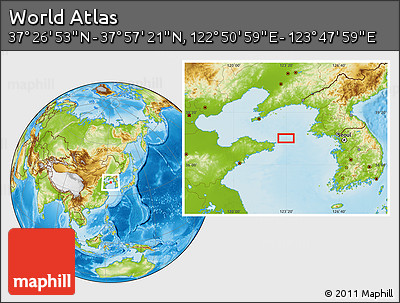 Physical Location Map of the Area around 37° 42' 7" N, 123° 19' 29" E