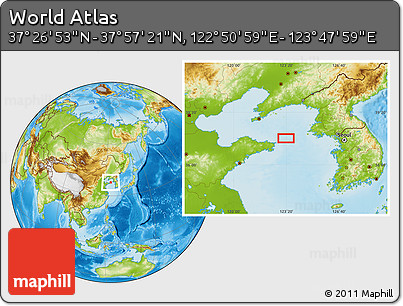 Physical Location Map of the Area around 37° 42' 7" N, 123° 19' 29" E