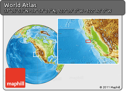 Physical Location Map of the Area around 37° 42' 7" N, 123° 10' 30" W