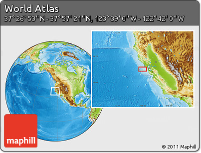Physical Location Map of the Area around 37° 42' 7" N, 123° 10' 30" W