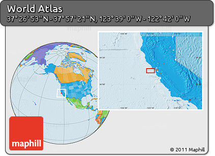 Political Location Map of the Area around 37° 42' 7" N, 123° 10' 30" W