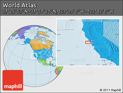 Political Location Map of the Area around 37° 42' 7" N, 123° 10' 30" W