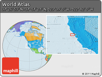 Political Location Map of the Area around 37° 42' 7" N, 123° 10' 30" W