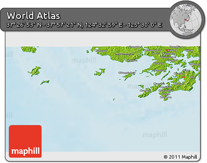 Physical 3D Map of the Area around 37° 42' 7" N, 125° 1' 30" E