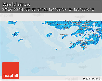 Political 3D Map of the Area around 37° 42' 7" N, 125° 1' 30" E