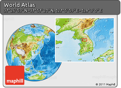 Physical Location Map of the Area around 37° 42' 7" N, 127° 34' 30" E