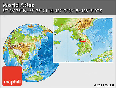 Physical Location Map of the Area around 37° 42' 7" N, 127° 34' 30" E
