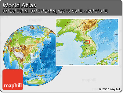 Physical Location Map of the Area around 37° 42' 7" N, 127° 34' 30" E