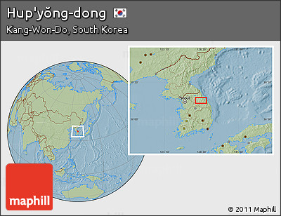 Savanna Style Location Map of Hup'yŏng-dong, hill shading