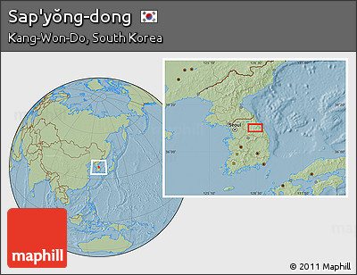 Savanna Style Location Map of Sap'yŏng-dong, hill shading